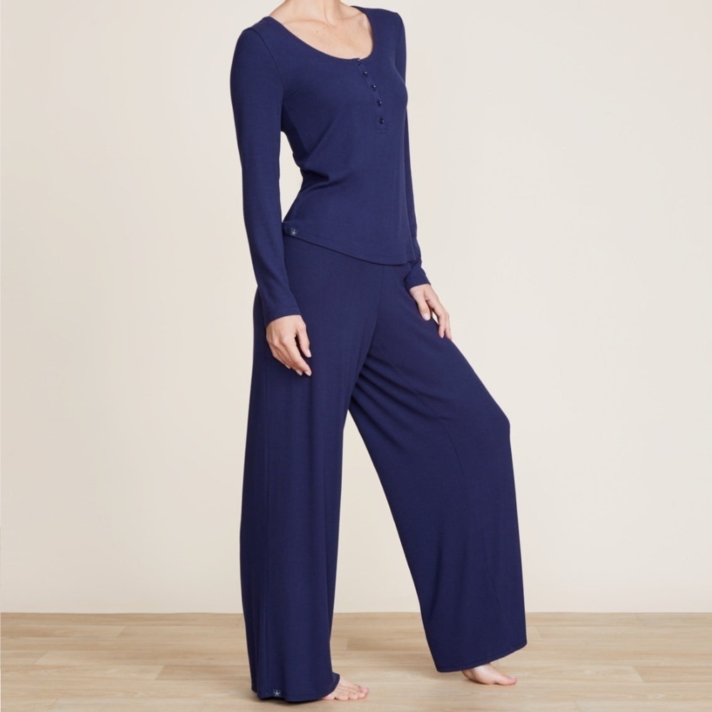 Barefoot Dreams Malibu Collection® Ultra-Soft Rib Wide Leg Pant in Navy